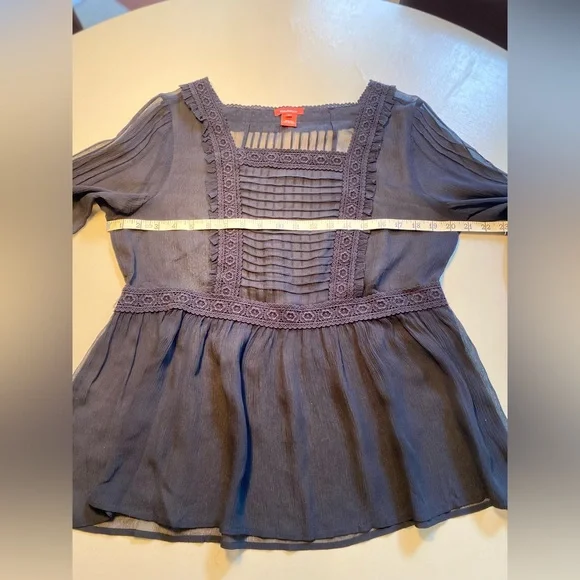 Sundance Very Black Sheer silk Blouse with lace detail. Beautiful Elegant - Picture 11 of 14